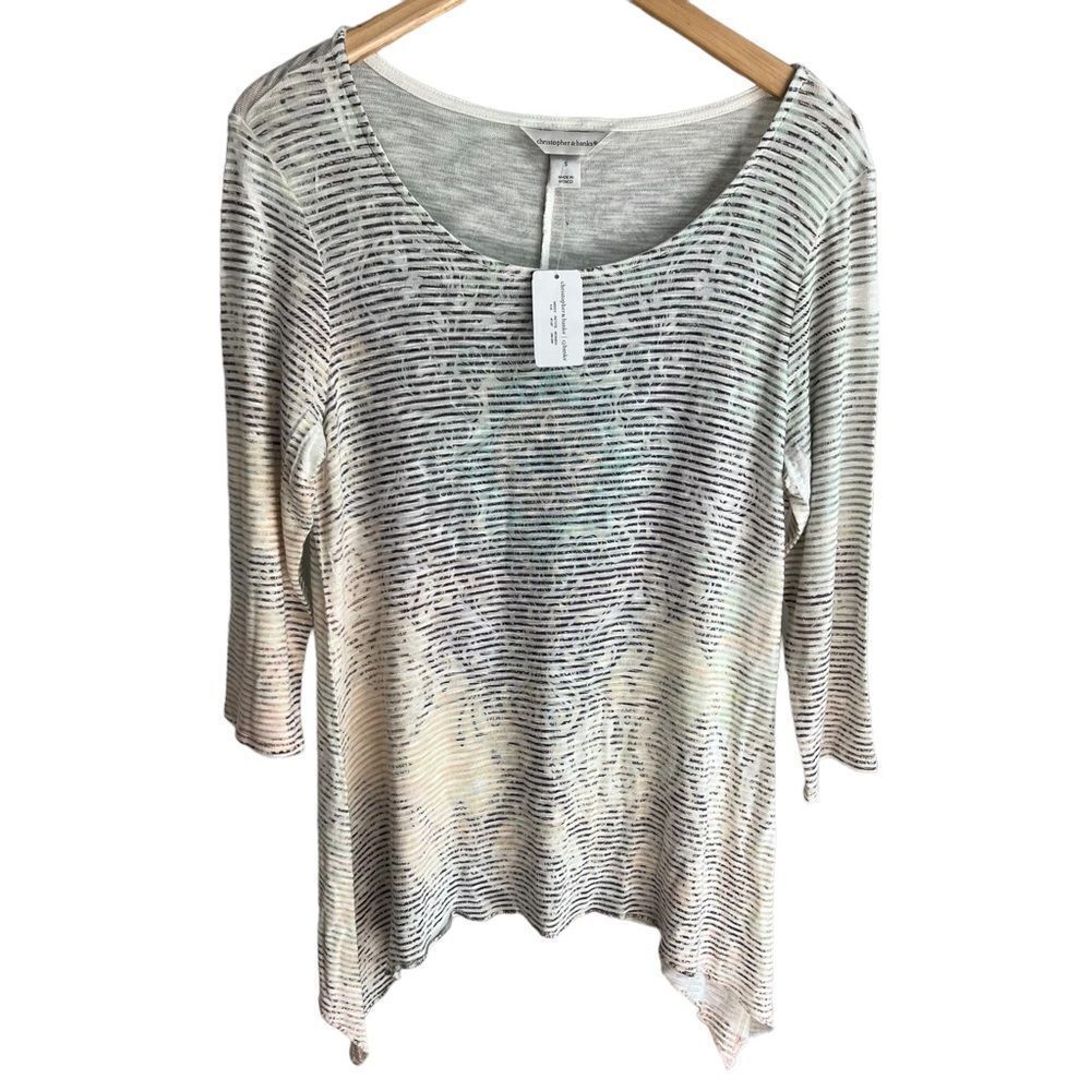 Christopher & Banks Top Womens Small 3/4 Sleeve Striped Lightweight Sweater
